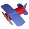 an airplane made out of toilet paper with red and blue tape on the bottom part