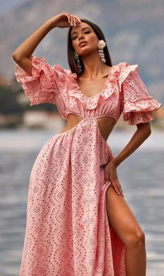 Alamour The Label, Romantic Dresses, Mediterranean Summer, Summer Romance, Lace Pink Dress, Chic Blouses, Long Dress Casual, Maxi Robes, Romantic Dress