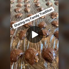 chocolate covered cookies sitting on top of plastic wrapped in cellophane with the words sharing my fairy tradition