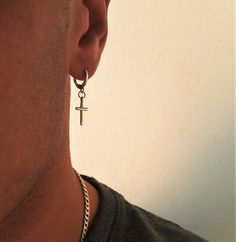 "Μens little silver cross earrings, minimal rock style cross earrings, punk style unisex cross earrings set, silver cross hoop earrings, gift Welcome to my shop! ✈️ DHL EXPRESS SHIPPING AVAILABLE, 1-3 BUSINESS DAYS DELIVERY! ✔️ PLEASE MAKE SURE TO SELECT IT, RIGHT BEFORE YOUR PURCHASE! ❗️ ❗️ DON'T FORGET TO ADD YOUR CELL # AT THE \"NOTE TO SELLER\" SECTION IF YOU CHOOSE DHL! BY FILLING YOUR CELL NUMBER YOU EARN THE BENEFIT TO CHOOSE BETWEEN 6 DIFFERENT DELIVERY OPTIONS! INSTRUCTIONS WILL BE SENT Guys Cross Earrings, Earrings Men Cross, Silver Cross Earrings Men, Hanging Cross Earrings Men, Black Cross Earrings Men, Mens Earing Aesthetic, Cross Ear Piercings Men, Mens Hanging Earrings, Dangly Cross Earring Men