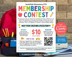 a back to school flyer with an image of a backpack, books and pencils