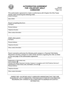 the form for an authorized agreement is shown in this document, which contains information on how to