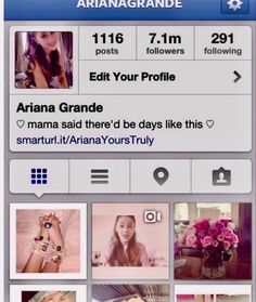 an iphone screen showing the profile of arian's instagrams on her phone