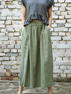 How To Make Midi Skirt, Diy Linen Skirt, Summer Pleated Waist Maxi Skirt, Summer Skirt With Pockets In Relaxed Fit, Summer Maxi Skirt With Pleated Waist, Summer Skirt With Pockets And Relaxed Fit, Summer Linen Flowy Skirt, Green Pleated Waist Summer Bottoms, Summer Full Skirt Bottoms With Pleated Waist