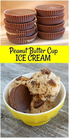 peanut butter cup ice cream in a yellow bowl