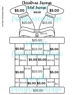 a printable christmas savings game with two shoes on top of each other and $ 5 00