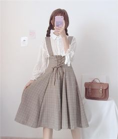 Light Academia Fashion, Light Academia Outfit, White Lace Shirt, Academia Outfits, Fashion 90s, Cottagecore Fashion, Kawaii Dress, Vintage Inspired Outfits, Pinafore Dress