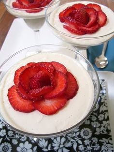 three dessert dishes with strawberries on them