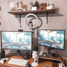 Cozy gaming setup with brown desk and white/brown accessories Gamer Girl