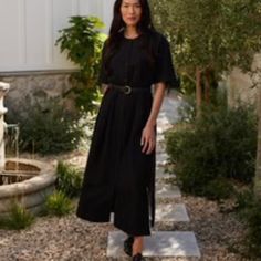 Size Small Black 100% Linen Jenni Kayne Dress, Slip Dress Y2k, Black Satin Slip Dress, Summer Black Dress, Jenni Kayne, Tie Waist Dress, Tee Shirt Dress, Caftan Dress, Silk Midi Dress