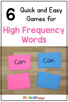 four post it notes with the words high frequency words written on them