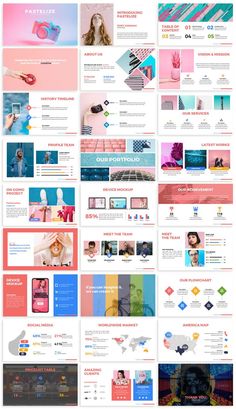 an image of a bunch of web pages with different colors and designs on them, all in