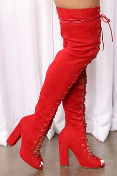 Living Legacy Over The Knee Boots - Red | Fashion Nova Red Thigh High Boots Outfit, Thigh High Red Boots, Red Thigh High Boots, Thigh High Boots Outfit, Red Boots, 5 Inch Heels, Red Fashion, Thigh High, Over The Knee Boots