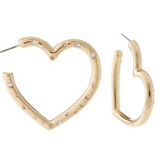 Gold Heart Hoop Earrings Stella & Ruby Heart Hoop Earrings. 14-Karat Gold Plated Brass Hoops. Heart Hoops With Glass Crystals. Post Backs For Pierced Ears. Ruby Color, Ruby Heart, Heart Hoop Earrings, Brass Hoops, Ruby Jewelry, Gold Heart, Heart Jewelry, Pierced Ears, Heart Of Gold