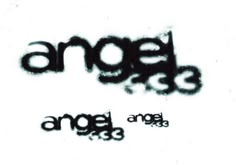 an image of some type of graffiti on a white wall with the words angel and 3 below it