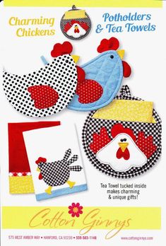 the sewing pattern for chicken potholders and tea towels