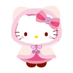 the hello kitty is dressed in pink and has a hood over her head with a bow