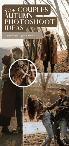 four photos with the text 50 + couples autumn photo shoot ideas