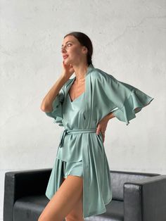 This pajama set made for your comfort and cozy home aesthetic mood. It will perfectly fit for breakfast, relaxing during the day, home party and of course for sleeping! Handmade pajama set will make you feel stylish while offering incredible comfort. It is made from very pleasant and soft fabric This set includes a robe that is as cool and cozy as pajamas. you can order a set or you can separately We can also make pajamas according to your taste and color! This pajama is made for a relaxed fit a Summer Satin Home Sets, Elegant Summer Bedtime Robe, Chic Summer Sleep Robe, Silk Summer Sleepwear For Home, Elegant Wrap Sleepwear For Home, Silk Sleepwear Sets For Summer, Summer Wrap Sleepwear For Home, Cozy Home Aesthetic, Silk Pajamas Set