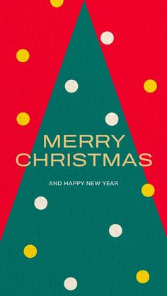 merry christmas and happy new year card with polka dots on the bottom, in green and red