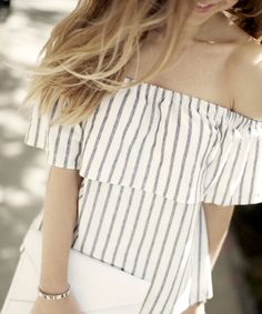 Off the shoulder chic is all the rave this summer! Pair this seasonal must have with your your favorite flared denim pants for a retro inspired look | Banana Republic Feminine Off-shoulder Top With Ruffles For Summer, White Off-shoulder Summer Top For Vacation, Elegant Summer Ruffled Off-shoulder Top, Elegant Off-shoulder Top For Summer, Spring Off-shoulder Top For Day Out, Summer Cold Shoulder Off-shoulder Top, Trendy Summer Off-shoulder Top, Trendy Off-shoulder Top For Summer Day Out, Chic Off-shoulder Top For Day Out