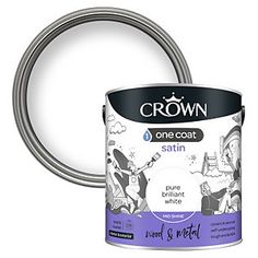 a can of white paint with the word crown on it and an image of a cartoon character