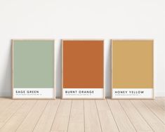 three different shades of orange, honey yellow and rose beige are shown in this minimalist photo