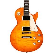 an orange electric guitar is shown on a white background