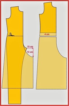 the front and back view of a yellow dress, with measurements for each piece on it