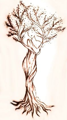 a drawing of a tree with its trunk wrapped around it's head and branches