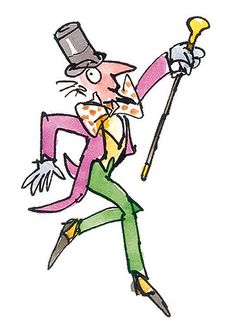 a drawing of a cat in a top hat and green pants holding a cane with one hand