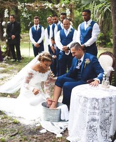 the bride and groom are getting ready to get married