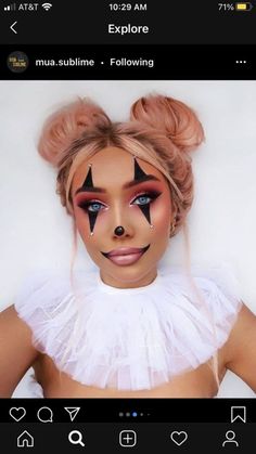 Cute Halloween Makeup Easy Clown, Easy Clown Makeup For Women, Halloween Beauty Photography, Hot Clown Makeup Halloween, Face Paint For Halloween For Women, Clown Women Makeup, Cute Clown Halloween Makeup, Clown Make Up Easy, Circus Makeup Pretty