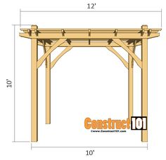 an image of a wooden gazebo with measurements for the top and bottom section on it