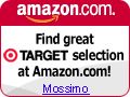 a red and white sign that says find great target selection at amazon com with the words,