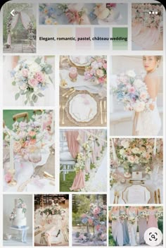 a collage of photos with flowers and other things in them, including the bride's bouquet