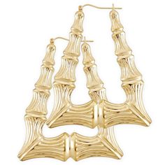 Large 10kt gold puffed hollow rectangular drop door knocker bamboo earrings 2 3/4 inch tall, these 80's inspired jewelry are popular today like 80's fashion trend, these Bamboo Earrings are sold 2 earrings in 1 set (1 pair) and made in USA, 100% 10kt yellow gold with secure clip enclosures.          10k yellow gold hollow square bamboo earrings Metal: 100% 10k gold (not plated) Width: 2 3/8 Inch - (6.0 cm) Approx. Height: 2 3/4 Inch - (7.0 cm) Approx. Thickness: 1/4 Inch - (0.7 cm) Approx. Weight: 13.0 grams of 10k gold Approx. 80s Jewelry, 80s Fashion Trends, Bamboo Earrings, 2 Earrings, Door Knocker, Inspired Jewelry, Door Knockers, 80s Fashion, Jewelry Earrings Hoops