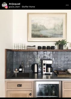 the kitchen counter is clean and ready to be used as a coffee bar or oven