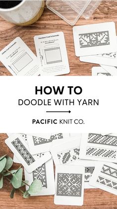 Black text reading "How to Doodle with Yarn, Pacific Knit Co." above a card deck with micro colorwork motifs. Stranded Colorwork Knitting, How To Doodle, Intermediate Knitting Patterns, Advanced Knitting, Fiber One