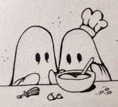 two cartoon characters are eating soup together