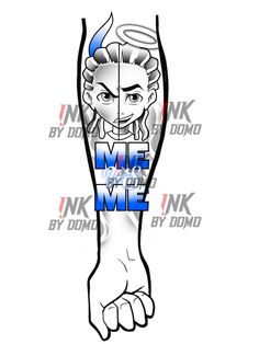 an anime character's leg with the word me on it and a cartoon face