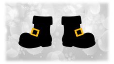 a pair of black boots with yellow buckles and snowflakes in the background