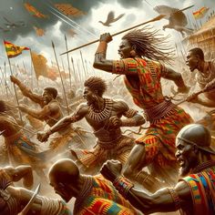 The Ashanti Wars were a series of conflicts between the Ashanti Empire in present-day Ghana and the British Empire during the 19th century. The wars were primarily driven by British efforts to expand their influence in West Africa and control the lucrative trade in gold and other resources. The Ashanti resisted fiercely, utilizing their well-organized military and strategic acumen. Despite their efforts, the British ultimately defeated the Ashanti, leading to the annexation of Ashanti territory and the incorporation of the Ashanti Kingdom into the British Gold Coast colony by the early 20th century.  #digitalartist West African Aesthetic, Ashanti Empire, South Africa Art, Black Gods, African Warrior, Kingdom Of Ash, African American History Facts, Soulful Art, Black God