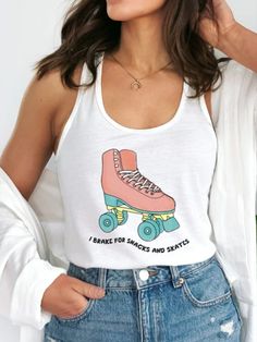 ROLLER SKATE Tank Top, Workout Women's Racerback,  Skating Gift, Adult Skater, Retro Nostalgia Roller Skater Aesthetic, Aesthetic Skate, Skater Girl Aesthetic, Chilling At The Beach, Disco Aesthetic, Chic Lifestyle