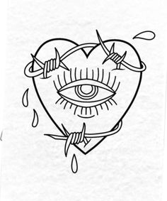 a heart with an eye and barbed wire around it, on top of a piece of paper