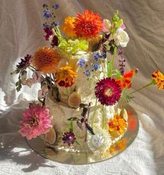 there is a cake with flowers on it