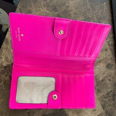 Kate Spade Wallet (Style:Stacy Pwru3028) Exterior Color: Natural Interior Color: Hot Pink Pink Rfid Blocking Bags, Pink Rfid Blocking Wallet, Formal Pink Kate Spade Wallets, Pink Rectangular Kate Spade Bag, Kate Spade Pink Bifold Wallet, Pink Kate Spade Wallets With Card Slots, Kate Spade Pink Leather Wallet, Kate Spade Wallets With Zipper Closure, Kate Spade Wallet Pink