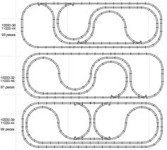 a drawing of a train track that is in the shape of a circle and has three sections