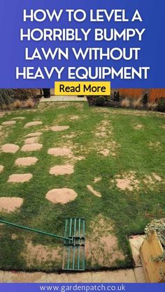 a lawn with brown spots on it and the words how to level a horrible bumpy lawn without heavy equipment