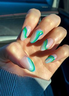 Green Or Blue Nails, Green Blue Nail Designs, Blue Green Nails Acrylic, Nail Designs Blue And Green, Blue And Green Gel Nails, Green And Blue Nails Acrylic, Green And Blue Acrylic Nails, Blue And Green Nails Acrylic, Blue Green Nails Designs